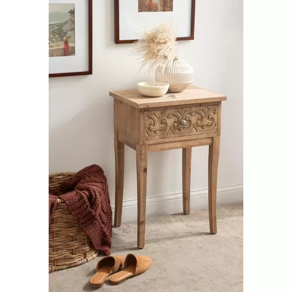 imageKate and Laurel Cassetta Soft Side Table with Useful Storage Drawer and Carved Detailing 19x14x28 Rustic BrownRustic Brown