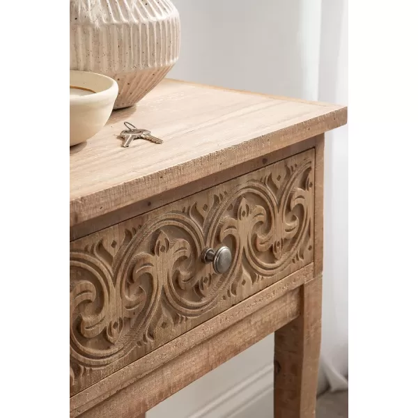 imageKate and Laurel Cassetta Soft Side Table with Useful Storage Drawer and Carved Detailing 19x14x28 Rustic BrownRustic Brown