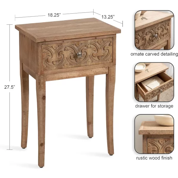 imageKate and Laurel Cassetta Soft Side Table with Useful Storage Drawer and Carved Detailing 19x14x28 Rustic BrownRustic Brown