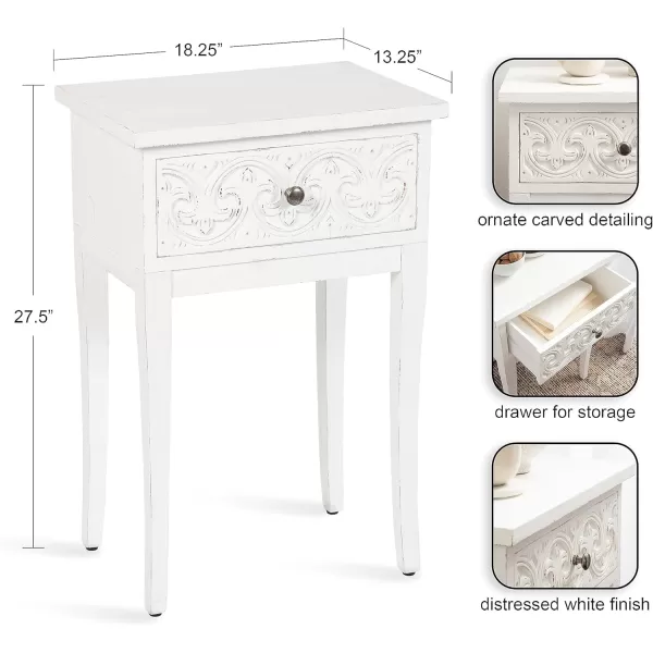 imageKate and Laurel Cassetta Soft Side Table with Useful Storage Drawer and Carved Detailing 19x14x28 Rustic BrownWhite