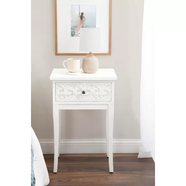 imageKate and Laurel Cassetta Soft Side Table with Useful Storage Drawer and Carved Detailing 19x14x28 Rustic BrownWhite