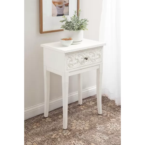 imageKate and Laurel Cassetta Soft Side Table with Useful Storage Drawer and Carved Detailing 19x14x28 Rustic BrownWhite
