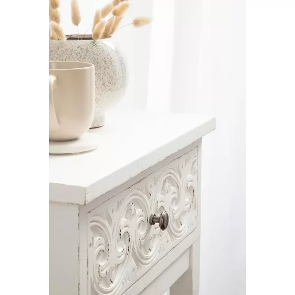imageKate and Laurel Cassetta Soft Side Table with Useful Storage Drawer and Carved Detailing 19x14x28 Rustic BrownWhite