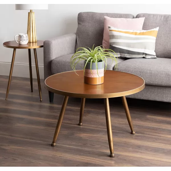 imageKate and Laurel Clegg Mid Century Round Wood and Metal Coffee Table Walnut Brown and Gold