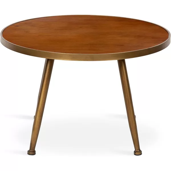 imageKate and Laurel Clegg Mid Century Round Wood and Metal Coffee Table Walnut Brown and Gold