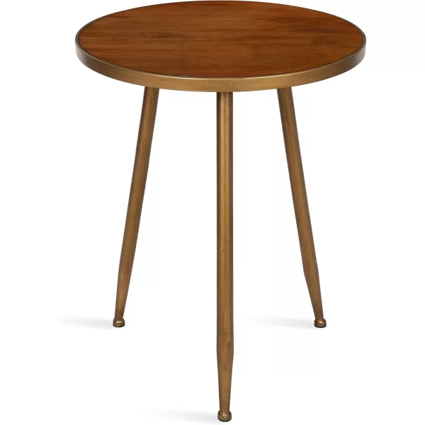 imageKate and Laurel Clegg Midcentury Modern 3Legged Round Wood and Metal Side Table Walnut Brown Finished Top with Burnished Gold Trim and Legs