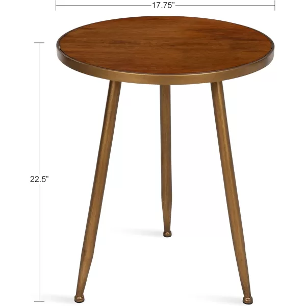imageKate and Laurel Clegg Midcentury Modern 3Legged Round Wood and Metal Side Table Walnut Brown Finished Top with Burnished Gold Trim and Legs