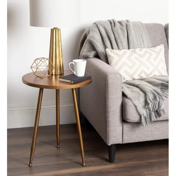 imageKate and Laurel Clegg Midcentury Modern 3Legged Round Wood and Metal Side Table Walnut Brown Finished Top with Burnished Gold Trim and Legs