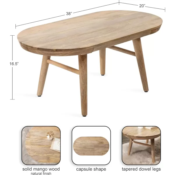 imageKate and Laurel Conan MidCentury Modern Oval Coffee Table with Solid Mango Wood Construction and Stylish Tapered Wooden Legs 38x20x17 Natural