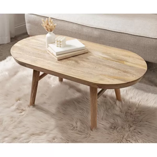 imageKate and Laurel Conan MidCentury Modern Oval Coffee Table with Solid Mango Wood Construction and Stylish Tapered Wooden Legs 38x20x17 Natural
