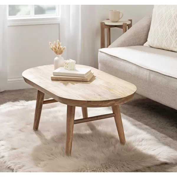 imageKate and Laurel Conan MidCentury Modern Oval Coffee Table with Solid Mango Wood Construction and Stylish Tapered Wooden Legs 38x20x17 Natural