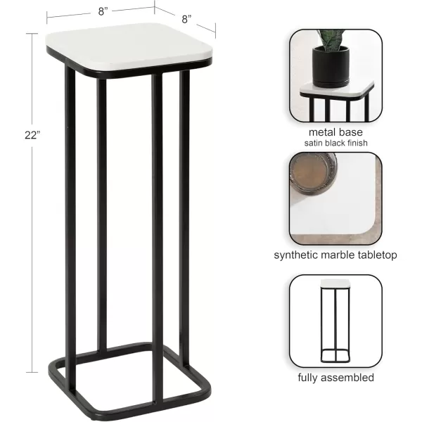 imageKate and Laurel Credele Modern Marble Square Drink Table with Metal Base for Living Room Decor 8x8x22 BlackWhiteBlackWhite