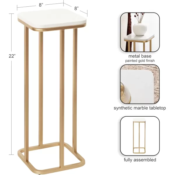 imageKate and Laurel Credele Modern Marble Square Drink Table with Metal Base for Living Room Decor 8x8x22 BlackWhiteWhiteGold