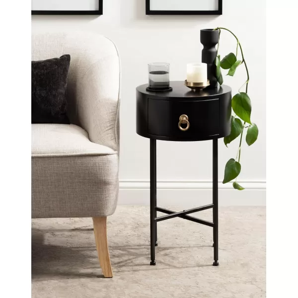 imageKate and Laurel Decklyn Modern Glam Metal and Wood Side Table with Useful Storage Drawer 14x14x24 Black