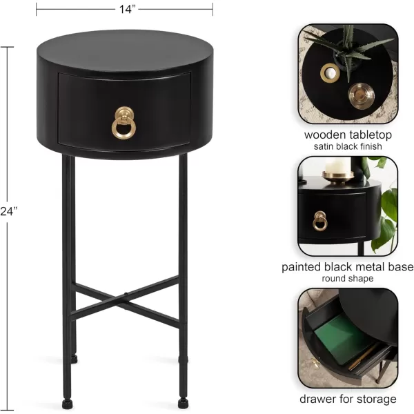 imageKate and Laurel Decklyn Modern Glam Metal and Wood Side Table with Useful Storage Drawer 14x14x24 Black