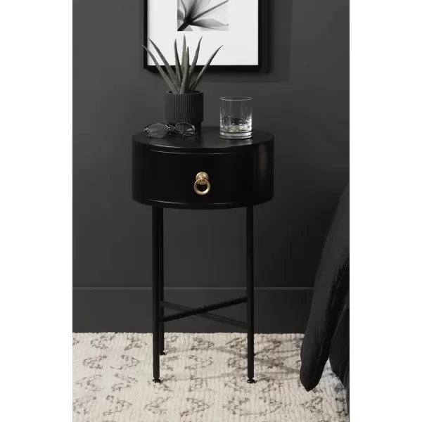 imageKate and Laurel Decklyn Modern Glam Metal and Wood Side Table with Useful Storage Drawer 14x14x24 Black