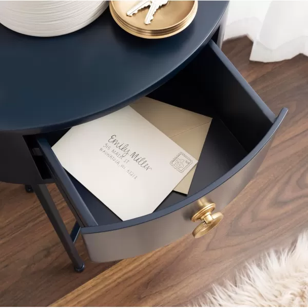 imageKate and Laurel Decklyn Modern Glam Metal and Wood Side Table with Useful Storage Drawer 16x12x24 Navy Blue