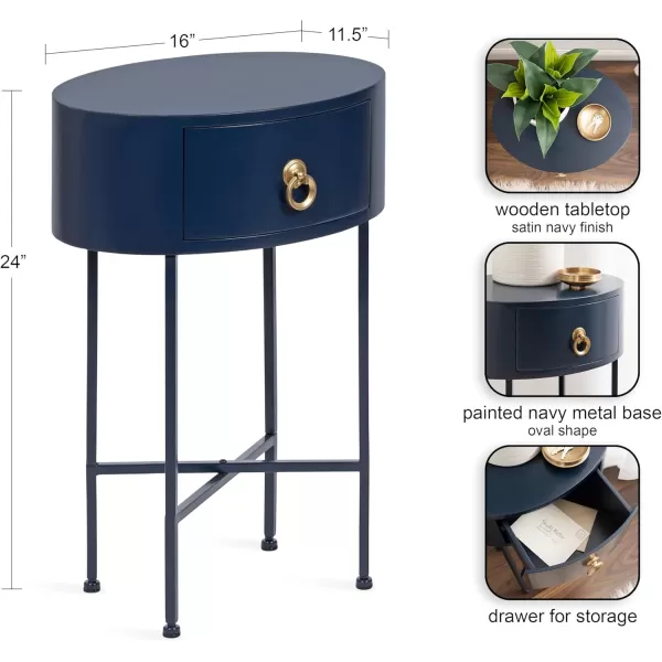 imageKate and Laurel Decklyn Modern Glam Metal and Wood Side Table with Useful Storage Drawer 16x12x24 Navy Blue