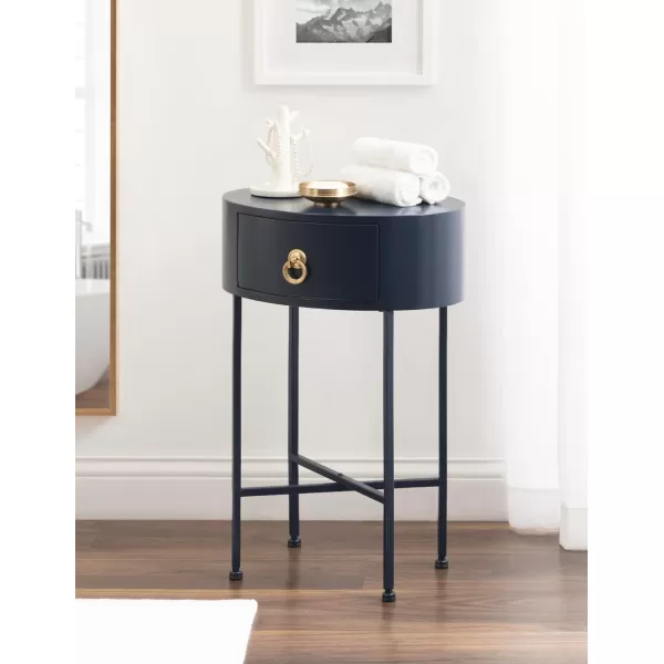 imageKate and Laurel Decklyn Modern Glam Metal and Wood Side Table with Useful Storage Drawer 16x12x24 Navy Blue