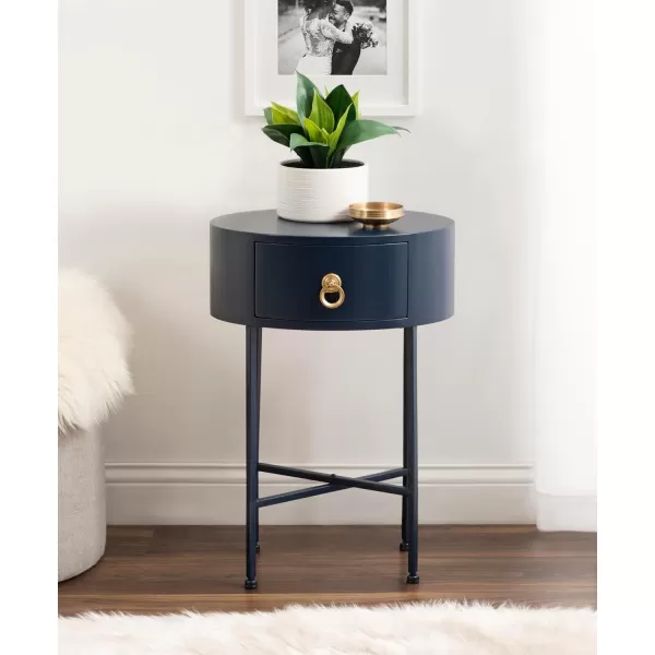 imageKate and Laurel Decklyn Modern Glam Metal and Wood Side Table with Useful Storage Drawer 16x12x24 Navy Blue