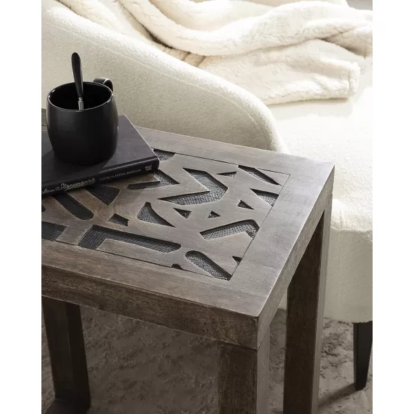 imageKate and Laurel Elyria Bohemian Engraved Side Table 20 x 14 x 26 Gray Modern Side Table for Storage and DisplayEngraved Gray