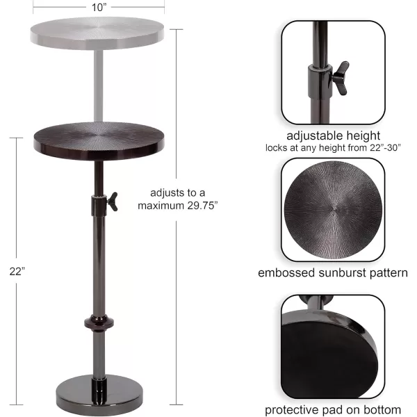 imageKate and Laurel Engles Traditional AdjustableHeight Pedestal Drink Table 10 x 10 x 30 Antique Brass Vintage Round Indoor Metal Plant Stand with Embossed Sunburst PatternPewter