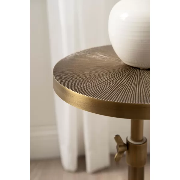 imageKate and Laurel Engles Traditional AdjustableHeight Pedestal Drink Table 10 x 10 x 30 Antique Brass Vintage Round Indoor Metal Plant Stand with Embossed Sunburst PatternGold
