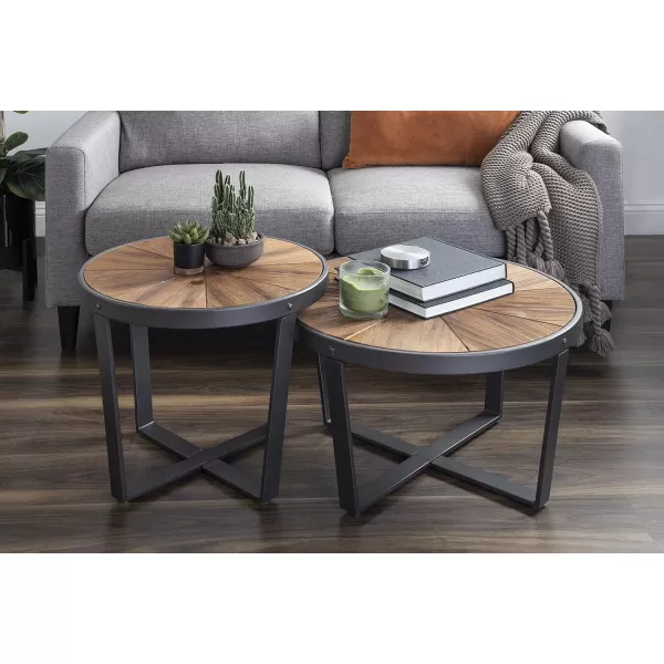imageKate and Laurel Farmhouse Gerhardt Round Wood and Metal Coffee Table 24 x 24 x 155 Rustic Brown and Charcoal Dark Gray Modern Living Room Table for Storage and Display
