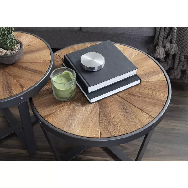imageKate and Laurel Farmhouse Gerhardt Round Wood and Metal Coffee Table 24 x 24 x 155 Rustic Brown and Charcoal Dark Gray Modern Living Room Table for Storage and Display