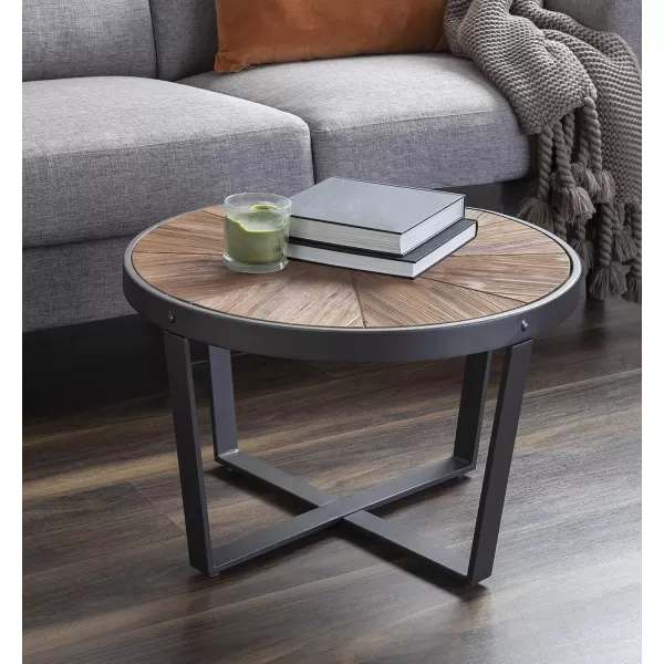 imageKate and Laurel Farmhouse Gerhardt Round Wood and Metal Coffee Table 24 x 24 x 155 Rustic Brown and Charcoal Dark Gray Modern Living Room Table for Storage and Display