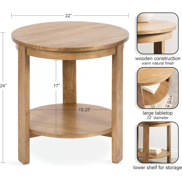 imageKate and Laurel Foxford Tiered Round Side Table 22 x 22 x 24 Natural Brown Transitional TwoTier Circle Nightstand Table with Storage and Resilient Wood Construction for Bedroom DecorNatural