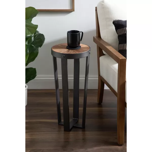 imageKate and Laurel Gerhardt Farmhouse Round Wood and Metal Side Table 20 x 20 x 185 Rustic Brown and Dark Gray Charcoal Modern End Table for Storage and DisplayRustic BrownBlack