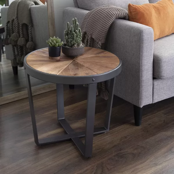 imageKate and Laurel Gerhardt Farmhouse Round Wood and Metal Side Table 20 x 20 x 185 Rustic Brown and Dark Gray Charcoal Modern End Table for Storage and DisplayRustic BrownBlack