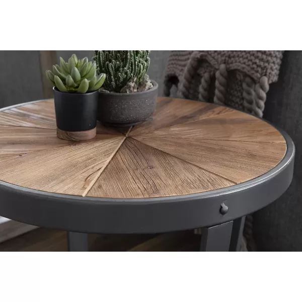 imageKate and Laurel Gerhardt Farmhouse Round Wood and Metal Side Table 20 x 20 x 185 Rustic Brown and Dark Gray Charcoal Modern End Table for Storage and DisplayRustic BrownBlack