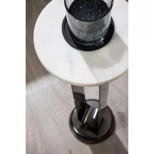 imageKate and Laurel Helio Modern Round Drink Table 8 x 8 x 24 White and Gray Gunmetal Natural Marble Cocktail Table for Small Spaces and Use as Small Plant Stand or Nightstand