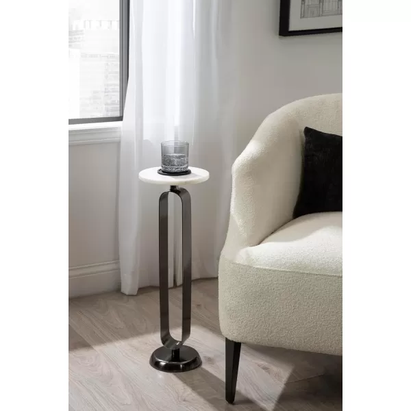 imageKate and Laurel Helio Modern Round Drink Table 8 x 8 x 24 White and Gray Gunmetal Natural Marble Cocktail Table for Small Spaces and Use as Small Plant Stand or Nightstand