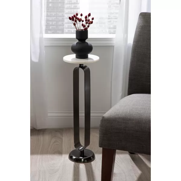 imageKate and Laurel Helio Modern Round Drink Table 8 x 8 x 24 White and Gray Gunmetal Natural Marble Cocktail Table for Small Spaces and Use as Small Plant Stand or Nightstand
