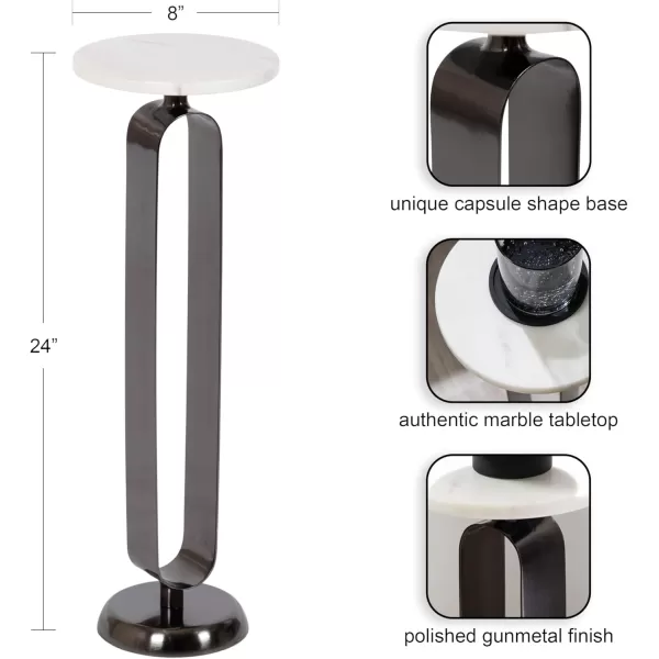 imageKate and Laurel Helio Modern Round Drink Table 8 x 8 x 24 White and Gray Gunmetal Natural Marble Cocktail Table for Small Spaces and Use as Small Plant Stand or Nightstand