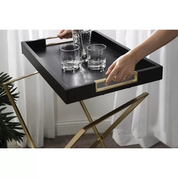 imageKate and Laurel Heller Wood and Metal Tray Table 24x16x30 BlackGoldBlackGold
