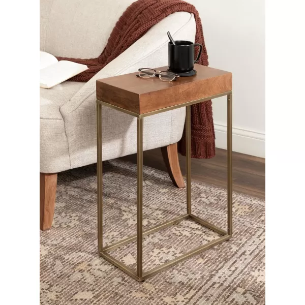 imageKate and Laurel Karlsen Wood and Metal Narrow Side Table 16 x 24 x 8 Natural Brown and Black Modern Transitional Slim Nightstand with Mixed Materials DesignWalnut BrownGold