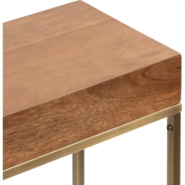 imageKate and Laurel Karlsen Wood and Metal Narrow Side Table 16 x 24 x 8 Natural Brown and Black Modern Transitional Slim Nightstand with Mixed Materials DesignWalnut BrownGold