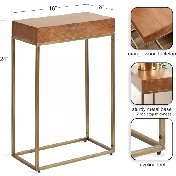 imageKate and Laurel Karlsen Wood and Metal Narrow Side Table 16 x 24 x 8 Natural Brown and Black Modern Transitional Slim Nightstand with Mixed Materials DesignWalnut BrownGold