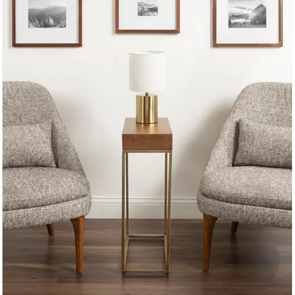 imageKate and Laurel Karlsen Wood and Metal Narrow Side Table 16 x 24 x 8 Natural Brown and Black Modern Transitional Slim Nightstand with Mixed Materials DesignWalnut BrownGold
