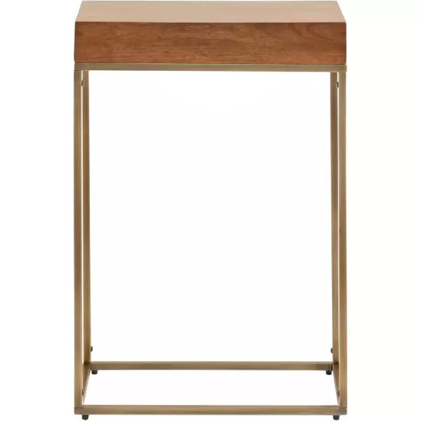 imageKate and Laurel Karlsen Wood and Metal Narrow Side Table 16 x 24 x 8 Natural Brown and Black Modern Transitional Slim Nightstand with Mixed Materials DesignWalnut BrownGold