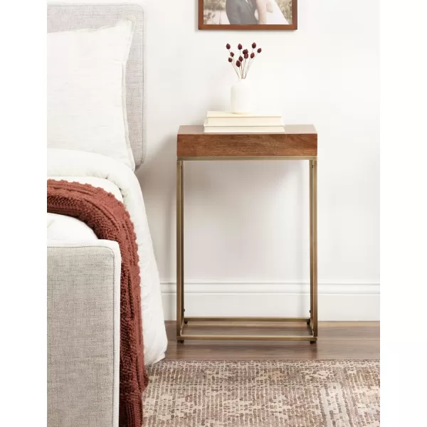 imageKate and Laurel Karlsen Wood and Metal Narrow Side Table 16 x 24 x 8 Natural Brown and Black Modern Transitional Slim Nightstand with Mixed Materials DesignWalnut BrownGold