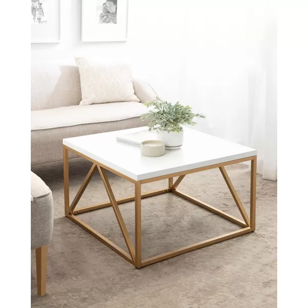 imageKate and Laurel Kaya Modern Glam Square Coffee Table with Geometric Metal Base and TwoTone Mixed Materials Design 28x28x18 WhiteGold