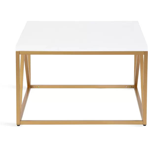 imageKate and Laurel Kaya Modern Glam Square Coffee Table with Geometric Metal Base and TwoTone Mixed Materials Design 28x28x18 WhiteGold