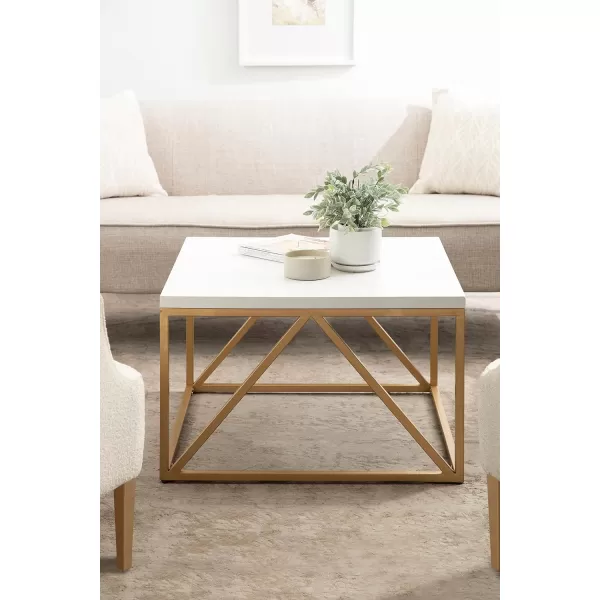 imageKate and Laurel Kaya Modern Glam Square Coffee Table with Geometric Metal Base and TwoTone Mixed Materials Design 28x28x18 WhiteGold