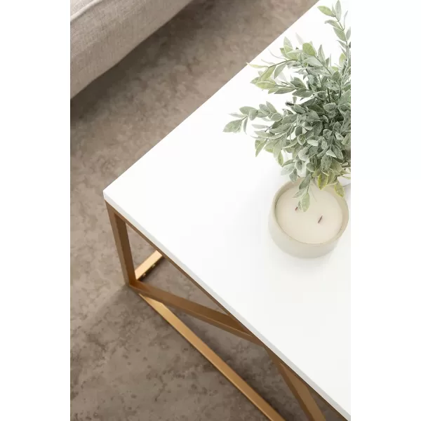 imageKate and Laurel Kaya Modern Glam Square Coffee Table with Geometric Metal Base and TwoTone Mixed Materials Design 28x28x18 WhiteGold