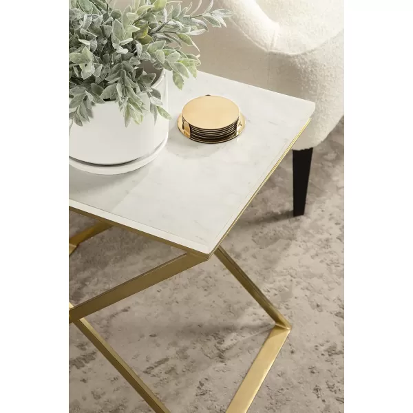 imageKate and Laurel Laraway Modern Rectangle Side Table 20 x 14 x 20 White and Gold Metal Bedroom Nightstand Table with White Marble Tabletop and Foldable FrameWhiteGold